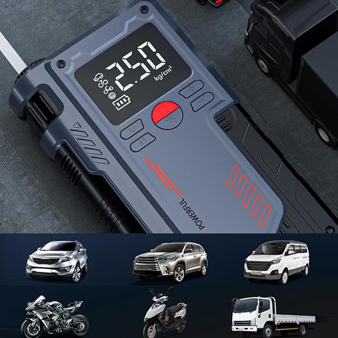 Portable Car Jump Starter With Digital Display/Air Pump/LED Flashlight