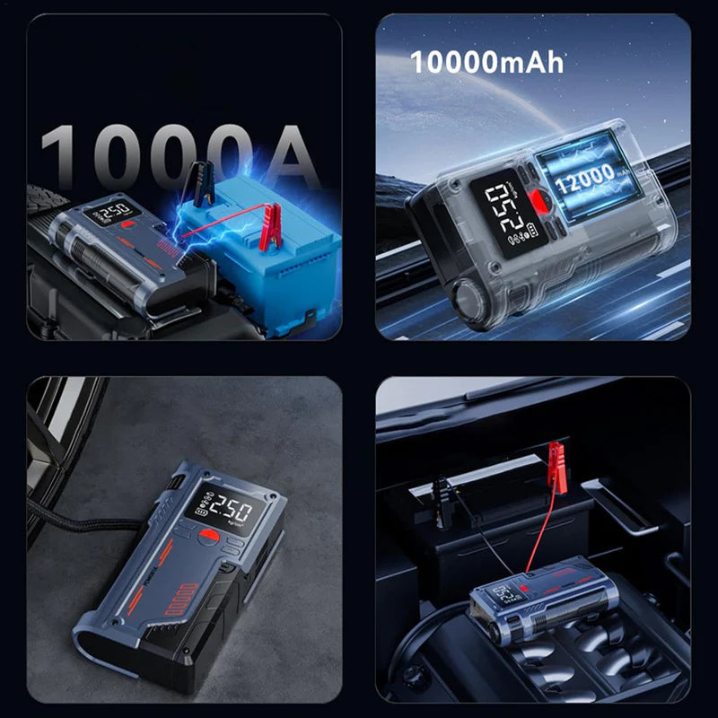 Portable Car Jump Starter With Digital Display/Air Pump/LED Flashlight