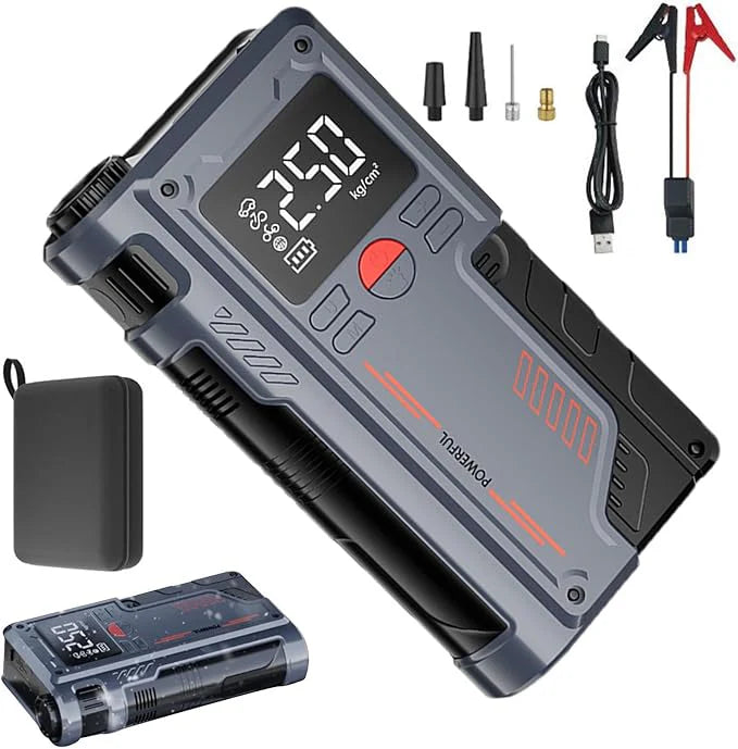 Portable Car Jump Starter With Digital Display/Air Pump/LED Flashlight